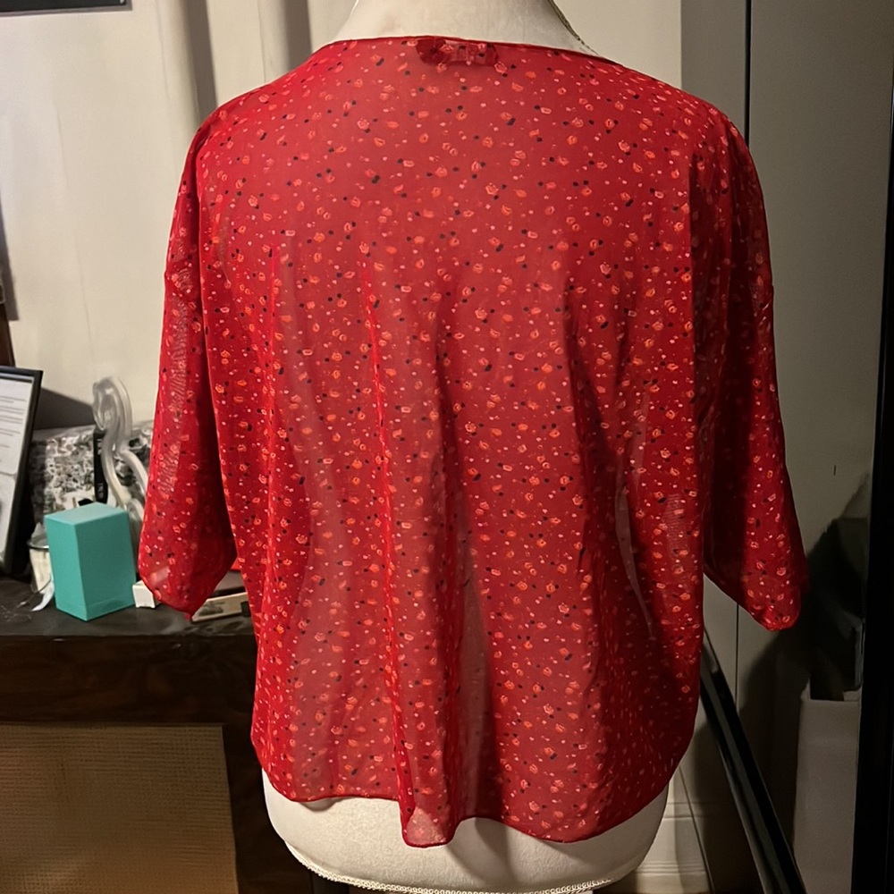 ๐FINAL PRICEโผ๏ธ Nasty gal size 8 sheer red top with floral print - Picture 4 of 4